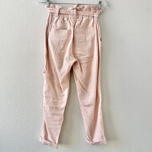 Anthropologie Elevenses Blush Romy Paper Bag Linen Pants Size XS - Picture 5 of 8